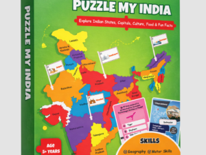 puzzle my india – states & capitals educational map puzzle for kids | india jigsaw with state shaped pieces, mini flags, 28 flash cards with facts & q&a (age 5+) | clever fox funlab