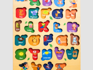 wooden abc alphabet puzzle board for kids – a to z letter learning toy, montessori educational wooden puzzle for toddlers age 2, 3, 4 years, preschool activity board