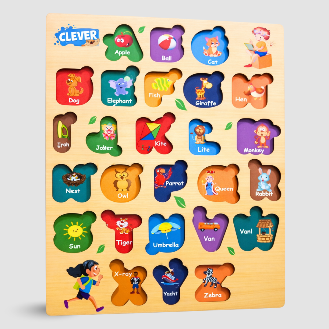 Wooden ABC Alphabet Puzzle Board for Kids – A to Z Letter Learning Toy, Montessori Educational Wooden Puzzle for Toddlers Age 2, 3, 4 Years, Preschool Activity Board