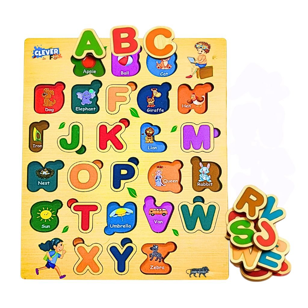 Wooden ABC Alphabet Puzzle Board for Kids – A to Z Letter Learning Toy, Montessori Educational Wooden Puzzle for Toddlers Age 2, 3, 4 Years, Preschool Activity Board