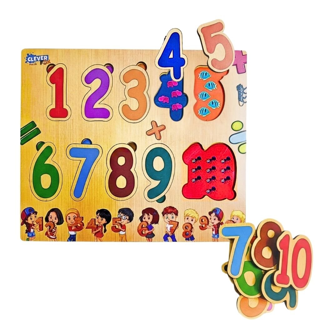 Wooden Number Puzzle for Kids (1-10) - Montessori Counting & Math Learning Toy for Toddlers - Educational Wood Number Board for Age 2, 3, 4 Years - Preschool Toddler Gift