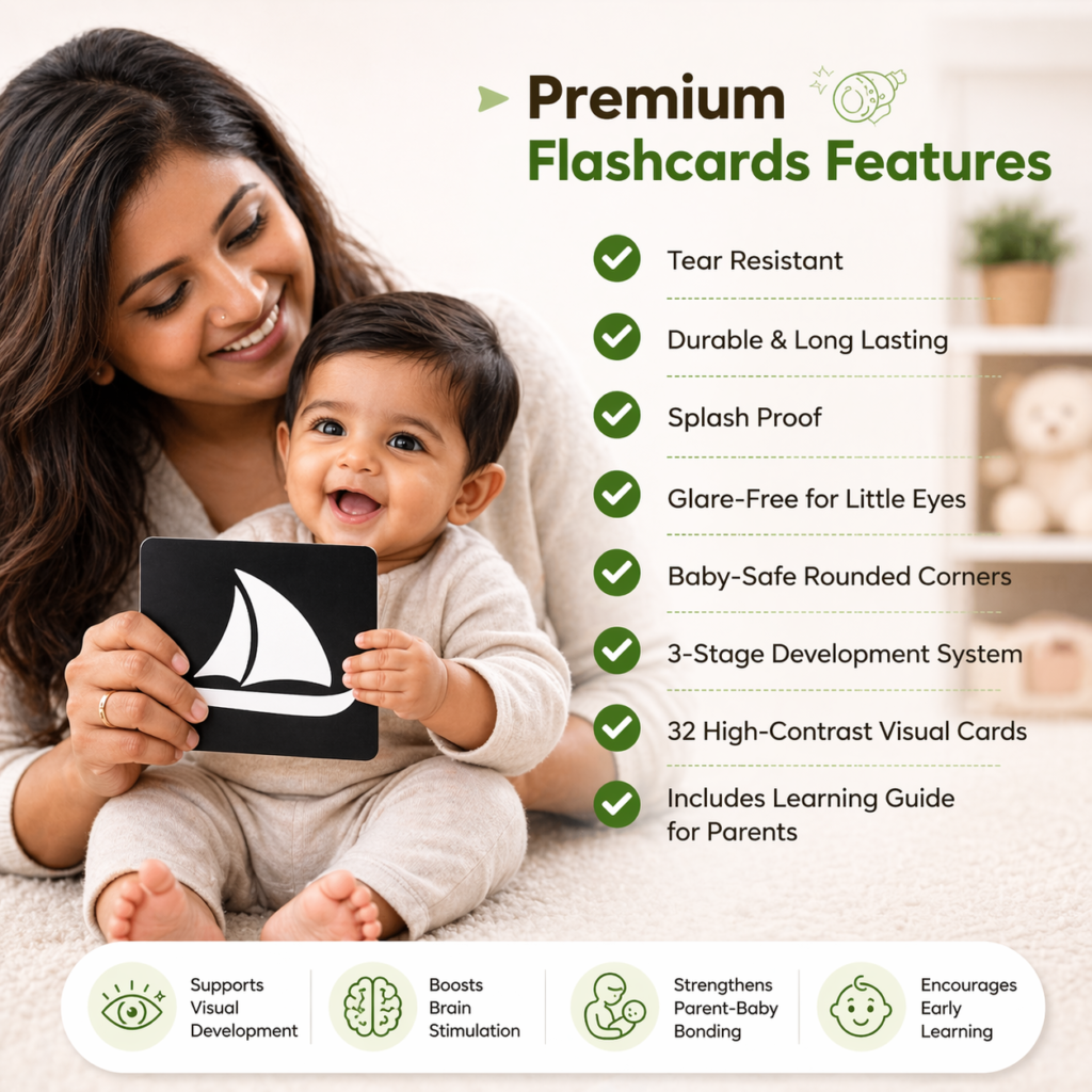 clever fox 3 stage baby flash cards with wood stand | 32 high contrast flashcards b&w to full color sensory objects | 12 page parenting guide & manual | montessori tummy time newborn toys | 0 18 months age range