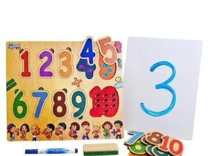 clever fox 3 in 1 wooden number puzzle & chalkboard with phonics guide montessori math toy and built in whiteboard set for toddlers age 3+ learn to write activity with marker & duster