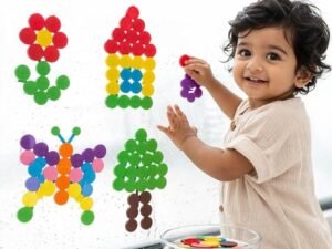 clever fox funlab magic circles, 240 eva foam circle buttons in 6 colours, water stick art kit for kids, includes 100 design reference guide, 3+ years