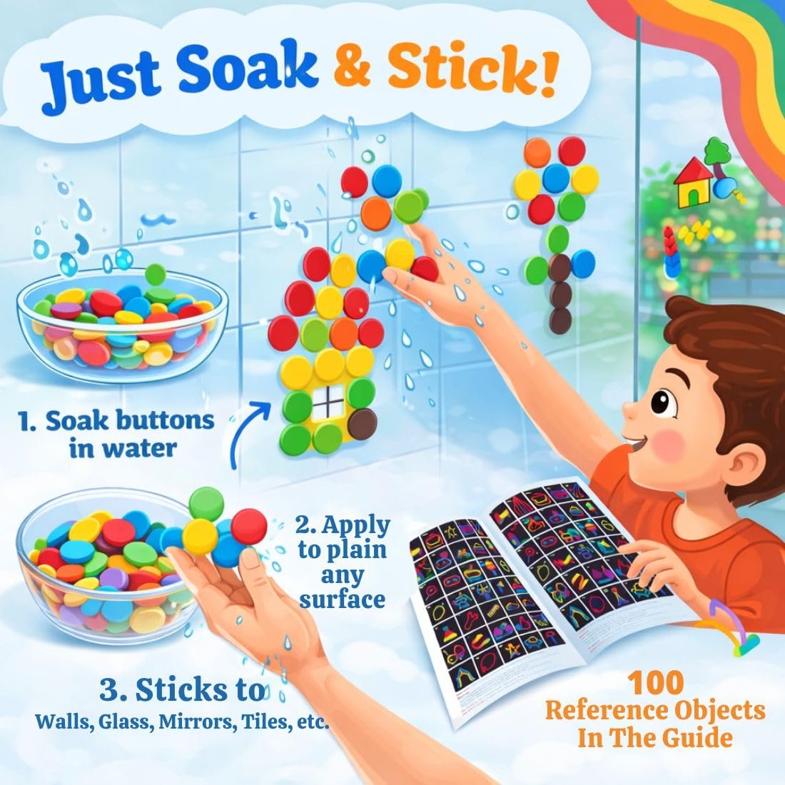 clever fox funlab magic circles, 240 eva foam circle buttons in 6 colours, water stick art kit for kids, includes 100 design reference guide, 3+ years clever fox funlab magic circles, 240 eva foam circle buttons in 6 colours, water stick art kit for kids, includes 100 design reference guide, 3+ years