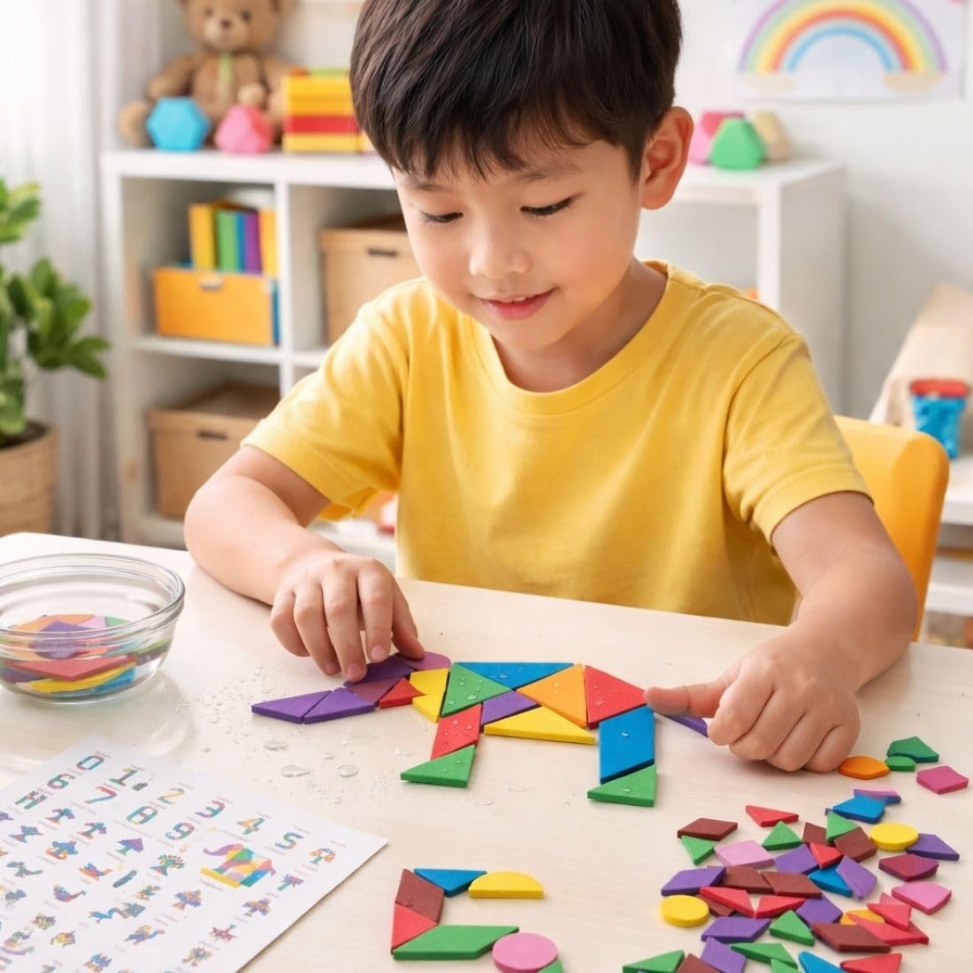 clever fox funlab water sticking eva foam tangram shapes for kids, 50+ multicolour geometric pieces, mess free bath toy & creative wall art clever fox funlab water sticking eva foam tangram shapes for kids, 50+ multicolour geometric pieces, mess free bath toy & creative wall art