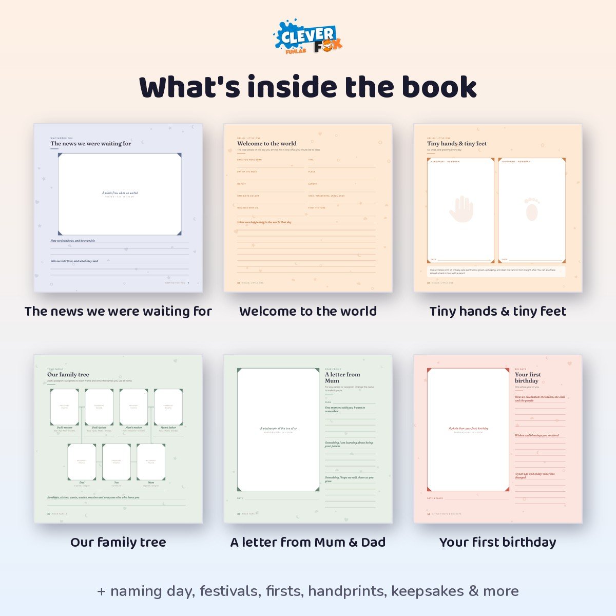 Inside pages of the baby memory book