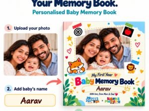 Personalised Baby Memory Book: upload your photo, add your baby’s name and preview your cover